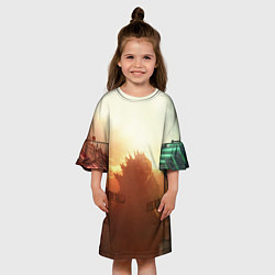 Платье клеш для девочки ГОДЗИЛЛА РАЗРУШАЕТ ГОРОД, цвет: 3D-принт — фото 2