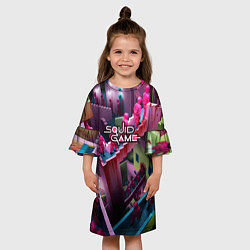 Платье клеш для девочки Игра в кальмара лестница лого можно убрать, цвет: 3D-принт — фото 2