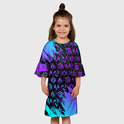 Платье клеш для девочки GENSHIN NEON PATTERN SYMBOL НЕОН ЭМБЛЕМЫ, цвет: 3D-принт — фото 2