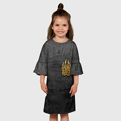Платье клеш для девочки Волчий отпечаток золотом Символ Велеса, цвет: 3D-принт — фото 2