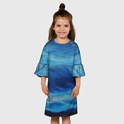 Платье клеш для девочки Акварельное море, цвет: 3D-принт — фото 2