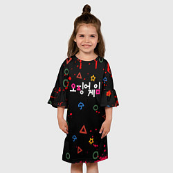 Платье клеш для девочки Игра в кальмара: Паттерн фигурок, цвет: 3D-принт — фото 2