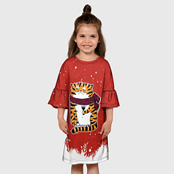 Платье клеш для девочки Грустный тигр с бокалом вина, цвет: 3D-принт — фото 2