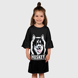 Платье клеш для девочки Собака Хаски Husky, цвет: 3D-принт — фото 2
