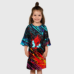 Платье клеш для девочки Cyberpunk 2077 Цветные брызги, цвет: 3D-принт — фото 2
