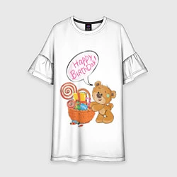 Платье клеш для девочки С днем рождения Медвежонок 11, цвет: 3D-принт