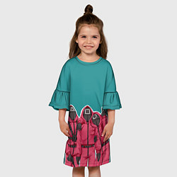 Платье клеш для девочки Игра в кальмара Персонажи, цвет: 3D-принт — фото 2