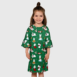 Платье клеш для девочки Новогодний паттерн с зайчиками, цвет: 3D-принт — фото 2