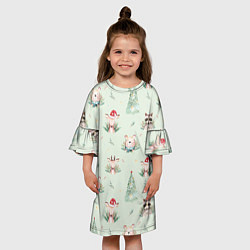 Платье клеш для девочки Олени, медведи и еноты, цвет: 3D-принт — фото 2