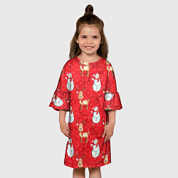Платье клеш для девочки Снеговики и олени, цвет: 3D-принт — фото 2