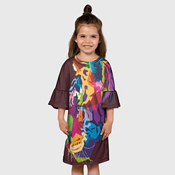 Платье клеш для девочки Голова тигра поп-арт, цвет: 3D-принт — фото 2