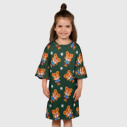 Платье клеш для девочки Тигрёнок и снежинка, цвет: 3D-принт — фото 2