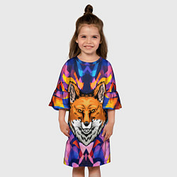 Платье клеш для девочки АБСТРАКЦИЯ И ГОЛОВА ЛИСЫ FOX HEAD, цвет: 3D-принт — фото 2