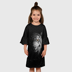 Платье клеш для девочки Тигр черно-белый соты, цвет: 3D-принт — фото 2