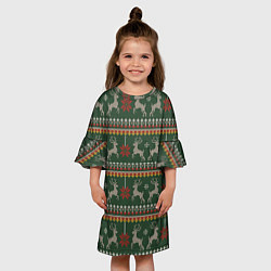 Платье клеш для девочки Новогодний свитер c оленями 1, цвет: 3D-принт — фото 2