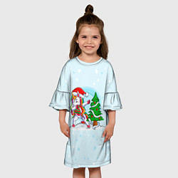 Платье клеш для девочки Новогодний Единорог Dabbing, цвет: 3D-принт — фото 2