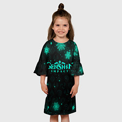 Платье клеш для девочки НЕОНОВЫЙ НОВОГОДНИЙ ГЕНШИН ИМПАКТ, цвет: 3D-принт — фото 2