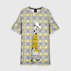 Платье клеш для девочки Милая жирафа в шарфе, цвет: 3D-принт