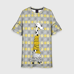 Платье клеш для девочки Милая жирафа в шарфе, цвет: 3D-принт