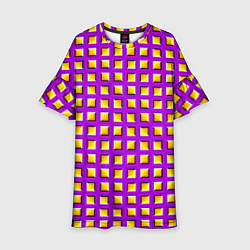 Платье клеш для девочки Фиолетовый Фон с Желтыми Квадратами Иллюзия Движен, цвет: 3D-принт