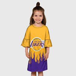 Платье клеш для девочки LA LAKERS NBA FIRE ЛЕЙКЕРС ОГОНЬ, цвет: 3D-принт — фото 2