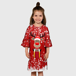 Платье клеш для девочки Олень на подарке, цвет: 3D-принт — фото 2