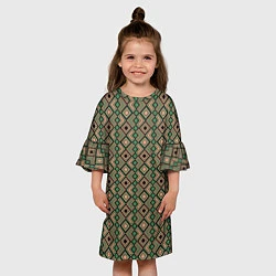 Платье клеш для девочки Абстракция из черных, зеленых и бежевых квадратов, цвет: 3D-принт — фото 2