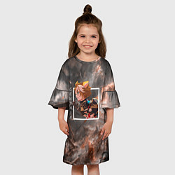 Платье клеш для девочки Горо Gorou, Genshin Impact Геншин импакт, цвет: 3D-принт — фото 2