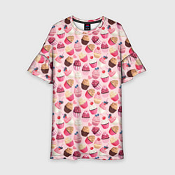 Платье клеш для девочки Пирожные с Ягодами, цвет: 3D-принт