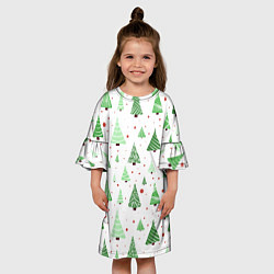 Платье клеш для девочки Много разных зелёных ёлочек на белом фоне плюс кра, цвет: 3D-принт — фото 2