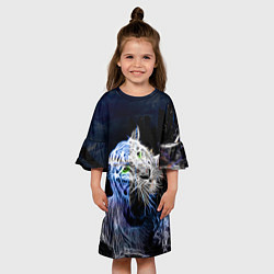 Платье клеш для девочки Неоновый тигр в воде, цвет: 3D-принт — фото 2