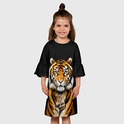 Платье клеш для девочки Пушистый Тигр Во Тьме Символ 2022 года, цвет: 3D-принт — фото 2