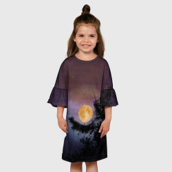 Платье клеш для девочки Night sky with full moon by Apkx, цвет: 3D-принт — фото 2