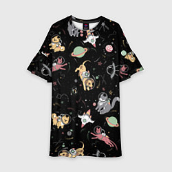 Платье клеш для девочки Космические коты, цвет: 3D-принт