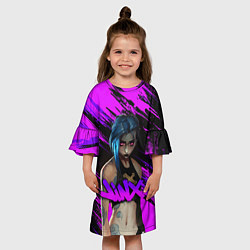 Платье клеш для девочки League Of Legends ДЖИНКС НЕОН NEON, цвет: 3D-принт — фото 2