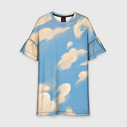 Платье клеш для девочки Рисунок голубого неба с облаками маслом, цвет: 3D-принт