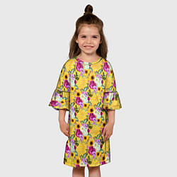 Платье клеш для девочки Подсолнухи и цветы, цвет: 3D-принт — фото 2
