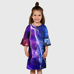 Платье клеш для девочки Космическая молния, глитч, цвет: 3D-принт — фото 2