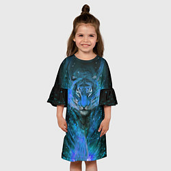 Платье клеш для девочки Водяной голубой Тигр, цвет: 3D-принт — фото 2