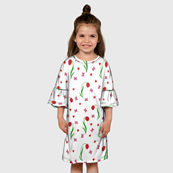 Платье клеш для девочки Тюльпаны, бабочки, сердечки, цвет: 3D-принт — фото 2