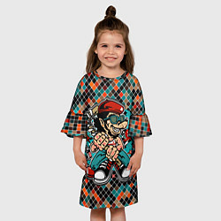 Платье клеш для девочки Волк с наколками, цвет: 3D-принт — фото 2