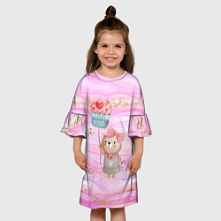 Платье клеш для девочки Милый мишка с воздушным пирожным, цвет: 3D-принт — фото 2
