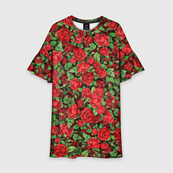 Платье клеш для девочки Букет алых роз, цвет: 3D-принт