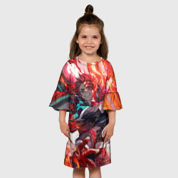 Платье клеш для девочки Танджиро Камадо - атака, цвет: 3D-принт — фото 2