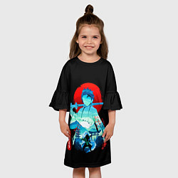 Платье клеш для девочки Танджиро Комадо Силуэт Клинок рассекающий демонов, цвет: 3D-принт — фото 2