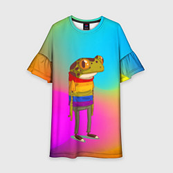 Платье клеш для девочки Радужная лягушка Rainbow Frog, цвет: 3D-принт