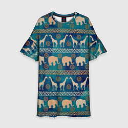 Платье клеш для девочки Жирафы и слоны, цвет: 3D-принт