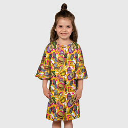 Платье клеш для девочки Поп арт животные, еда, цвет: 3D-принт — фото 2