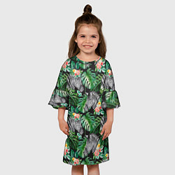 Платье клеш для девочки Зебра и листья, цвет: 3D-принт — фото 2
