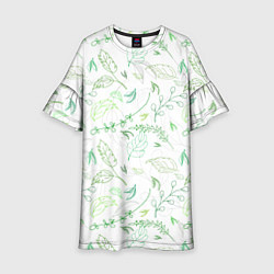 Платье клеш для девочки Хаос из зелёных веток и листьев, цвет: 3D-принт